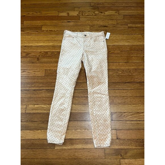 Anthropologie Pilcro the Letterpress Polka Dot Velvet Skinny Pants Peach Size 25 - Picture 2 of 8